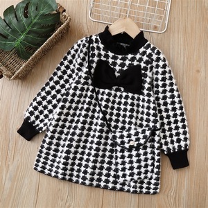 Abito Maglione per Bambine Vestito Lavorato a Maglia con Cintura Autunno e Inverno Nuovo Motivo Pied-de-Poule con Fiocco in Pizzo alla Moda - Product Image 4