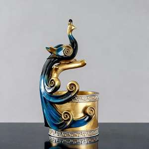 Органайзер для ручек из смолы в скандинавском минималистичном стиле с ручной росписью в древнеегипетском стиле, дизайн «Павлин» |   Креативный - Product Image 4