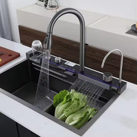 Robinet de lavabo mural intelligent à capteur tactile, 2 trous, en acier inoxydable chromé, design numérique dissimulé, pour cuisine moderne