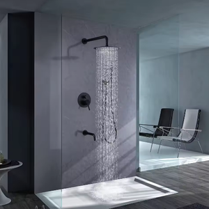 Ensemble de <span class=keywords><strong>douche</strong></span> mural avec robinet à double poignée réglable 3 modes, finition laiton, douchette à effet pluie haute pression - Product Image 2