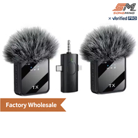 Lot de 2 micros-cravates sans fil miniatures 2,4 G Type C 3-en-1 portables pour diffusion en direct et enregistrement en intérieur/extérieur (plastique)
