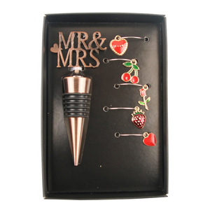 Valentine's Day <b>Wine</b> Stopper Kit With Fruit Glass Charms Heart Shape Zinc Alloy Party <b>Gift</b> <b>Set</b> - Product Image 5