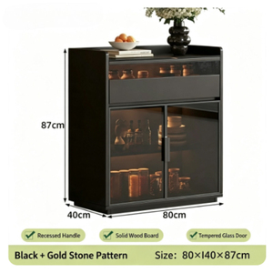 Buffet moderne <span class=keywords><strong>noir</strong></span> avec porte <span class=keywords><strong>en</strong></span> <span class=keywords><strong>verre</strong></span> <span class=keywords><strong>trempé</strong></span>, meuble de bar à café avec tiroirs, meuble de rangement pour salle à manger - Product Image 6