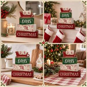 Centro de Mesa de Madera para Fiestas, Decoración de Bandeja Escalonada de Invierno, Regalo de Navidad Estilo Rústico, Cuenta Regresiva de 99 Días para Navidad con Trineo - Product Image 4
