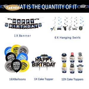 Set dekorasi pesta polisi YACHEN balon lateks polisi Selamat Ulang Tahun BannersHanging putar untuk pesta ulang tahun bertema polisi - Product Image 2