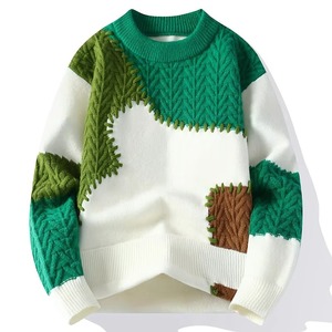 Suéter coreano de hombre de moda, con diseño de patchwork, suéter holgado con contraste de color, abrigo térmico de otoño e invierno, poliéster transpirable - Product Image 5