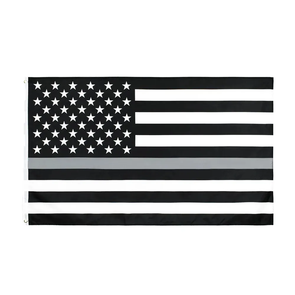 Huiyi Groothandel Amerikaanse Vlaggen Promotie Polyester 3x5ft Dunne Grijze Lijnvlag