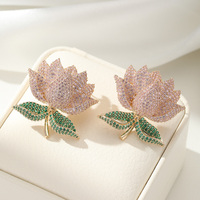 Anting Tusuk Bunga Teratai Berlapis Emas Mewah dengan Desain Zirkonia Kubik Berwarna-warni untuk Penampilan Menawan di Pesta