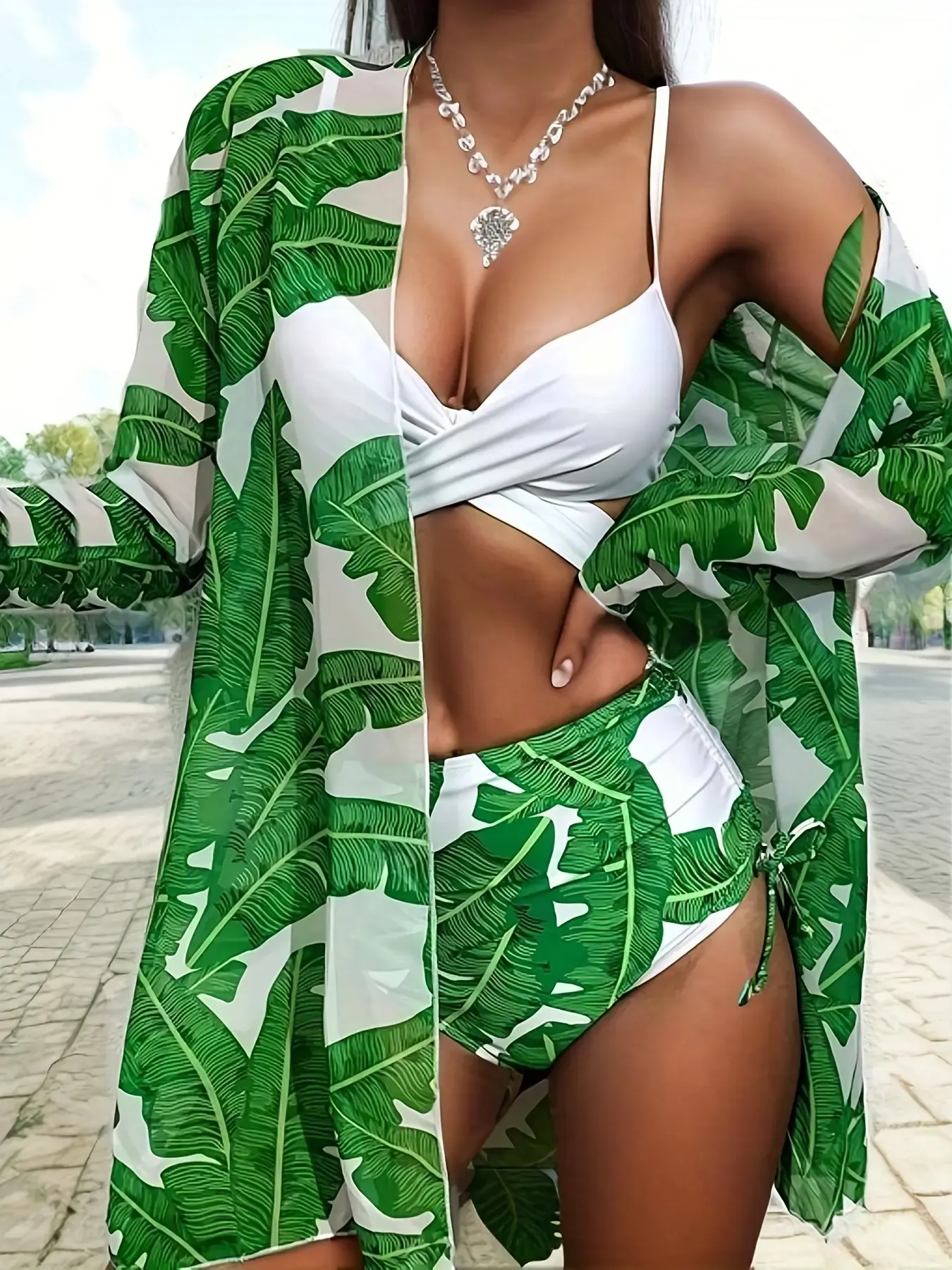 PASUXI New Print 3-teiliges Set Badeanzug Damen High Waist Swimwear Bikini Set mit Cover Up Beach wear Badeanzug
