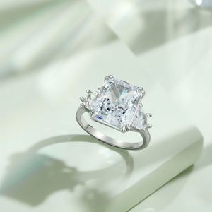 Dylam Designer S925 <b>Silver</b> Diamond 3-Stone <b>Eternity</b> Band 6ct Radiant Cut 8A Zirconia Wedding Engagement Promise <b>Ring</b> for Women - Product Image 4