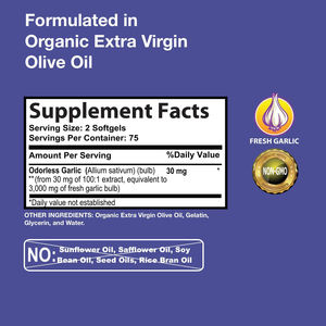 Suplemento de Cápsulas de Ajo sin Olor de Alta Calidad al por Mayor, Extractos Herbales Naturales, Suplementos Sin Gluten y Sin OMG en Venta - Product Image 2