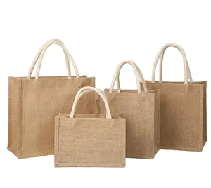 Personalized Wholesale In Stock Fast Delivery Eco-friendly Cotton Rope Handle Plain Burlap Jute Tote Grocery Bag With Multi-size