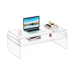 Mesa de centro de acrílico transparente ecológica para sala de estar Rectángulo Lucite con estante de almacenamiento abierto 1 pieza Claro Normal - Product Image 6