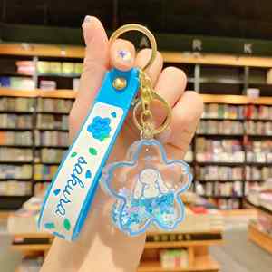 Creative Floating Cherry Blossoms Rabbit Keychain Liquid Oil Rabbit Moving Milk Tea <b>Cup</b> Acrylic Keyring Quicksand Key Chain Gift - Product Image 3