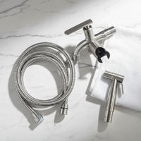 Robinet de bidet WC en acier inoxydable brossé SS304, double sortie, vanne d'angle, pistolet pulvérisateur à main avec tuyau