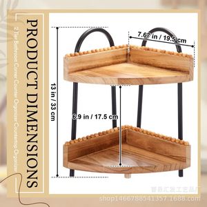 Wooden Vanity Cosmetic Storage Rack 2 Tier Circular Freestanding For Personal Care Products <b>Bathroom</b> Shelves - Product Image 3