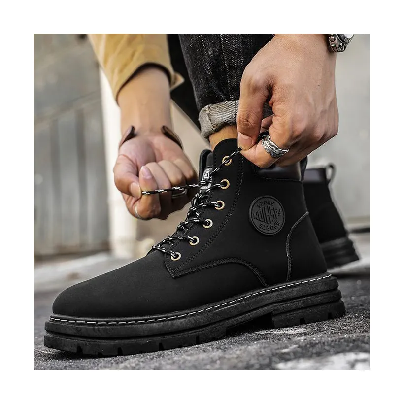 2022 The Best price wholesale of Men's Black And Yellow Leather Waterproof Ride Winter Warm Add Fleece Motocross Work Snow Boots