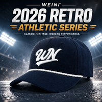 Casquette de baseball rétro WEINI personnalisée avec logo, bleu marine, 5 panneaux, avec corde blanche, pour hommes et femmes, vente en gros