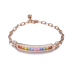 Pulseras de lujo personalizadas de alta calidad en oro sólido de 18K con zafiros de corte princesa coloridos y cadena de eslabones para regalo de cumpleaños. - Product Image 1