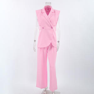 Traje Formal de Oficina <span class=keywords><strong>para</strong></span> Mujer, Traje Casual de Negocios, <span class=keywords><strong>Chaleco</strong></span> y Pantalones Rosa, Conjunto de Dos Piezas a la Moda <span class=keywords><strong>para</strong></span> Mujer - Product Image 4