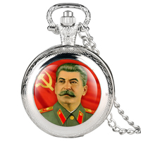 Reloj de Bolsillo de Cuarzo con Colgante de Medallón con Personaje de Stalin, Collar Retro con Cadena de Bronce para Hombre