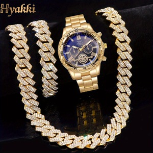 Montre Hip Hop pour <span class=keywords><strong>Homme</strong></span> avec Ensemble de Bijoux, Montre de Luxe pour <span class=keywords><strong>Homme</strong></span>, Collier Cubain, Bracelet, Cadeau, Usage Quotidien - Product Image 2
