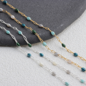 Chaîne trombone en or 14K plaqué/argent S925 avec perles émaillées multicolores bleues pour la fabrication de bijoux permanents, bracelets et colliers DIY - Product Image 4