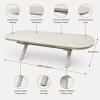Table de repas extensible rectangulaire moderne en aluminium pour extérieur avec plateau en verre sablé pour cour, hôtel et villa