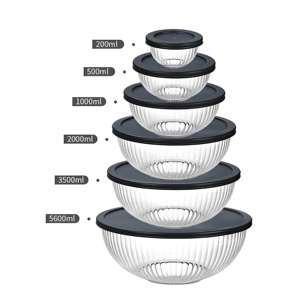 Lot de 3 à 6 bols mélangeurs en verre peu encombrants <span class=keywords><strong>avec</strong></span> couvercles pour la préparation des aliments et la cuisson. - Product Image 3