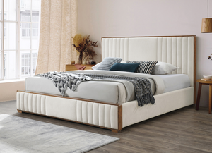 Beige Chenille & Walnut Finish Modern Adjustable <b>Convertible</b> Luxurious EK <b>Bed</b> - Product Image 5