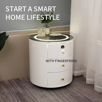 Table de Chevet Intelligente de Luxe Moderne avec Haut-parleur Intégré, Multifonctionnelle, Recharge Sans Fil, Lampe LED et Lecteur d'Empreintes Digitales