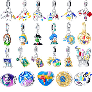 Abalorios de la Serie Copper Art Painter, Cuentas Colgantes con Diseño de Paleta de Pintura Artística y Girasol, Abalorios Temáticos de Arte con Esmalte de Color para Joyería Femenina - Product Image 1