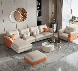 Conjunto de sofá em couro modular nórdico, decoração de sala de estar em formato de u