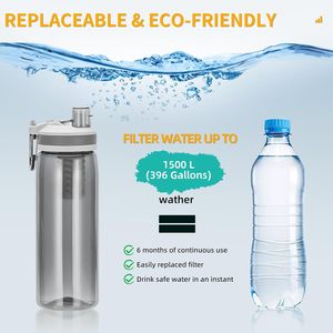 Bouteille d'eau portable de 500 ml avec filtre à charbon actif à ultrafiltration en Tritan pour le camping, la randonnée, les camping-cars, les voitures et les situations d'urgence - Product Image 4