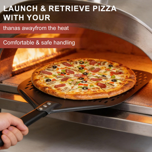 Pelle à pizza perforée en aluminium anodisé avec manche en métal, pelle à pizza rotative pour four à pizza extérieur - Product Image 3