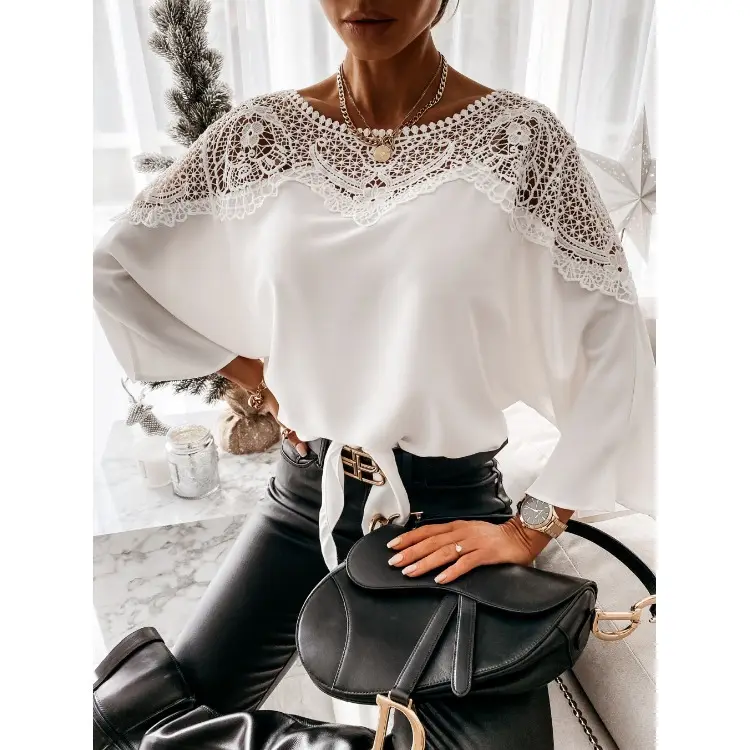 Vintage Lace Shirt For Women 2022 New Style Wholesale Clothes Fashionable Crop Tops Office Ladies Wear White Blouse