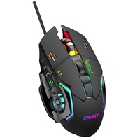 Souris de jeu ergonomique EVESKY E03 à 7 boutons avec rétroéclairage LED, filaire USB, capteur photoélectrique, design silencieux pour ordinateur, e-sport, bureau