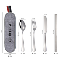 Ensemble de couverts portables en acier inoxydable avec étui, personnalisable avec logo, pour le camping, les voyages, l'école et les activités de plein air