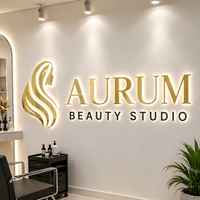 Lettres lumineuses rétroéclairées en aluminium finition miroir doré personnalisées pour salon de beauté et spa, pour décoration murale