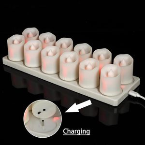 ชุดไฟ <span class=keywords><strong>LED</strong></span> แบบชาร์จได้ 12 ชิ้น พร้อมแท่นชาร์จและรีโมทคอนโทรล เทียนวอทีฟสำหรับตกแต่งบ้านในช่วงเทศกาล - Product Image 2