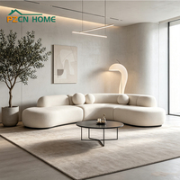 Canapé modulaire sectionnel PZCN 7 places en tissu chenille nordique, ensemble de canapés modernes incurvés effet nuage bouclé pour projet de hall d'hôtel