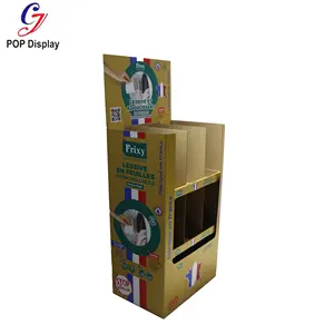 Expositor de produtos de limpeza pop-up personalizado, prateleira de papelão ondulado, suporte de exposição para chão de detergente para a roupa, para o mercado