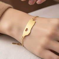 Pulseras con Dije de Mapa de Puerto Rico Chapadas en Oro de 18k, Pulsera de Cadena de Eslabones con Dije de Mapa Boricua de Puerto Rico de Acero Inoxidable