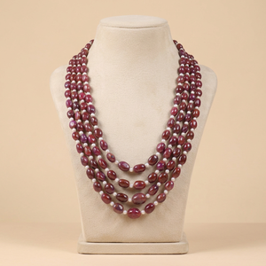 Collier de perles roulées en rubis naturel et perles de culture - Product Image 1