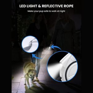 Laisse rétractable lumineuse KingHon pour chien, durable, pour l'entraînement et la promenade, longueur de rétraction 5m, avec boîte à sacs à déjections - Product Image 5