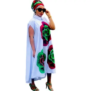 Vestido para mulheres, moda de verão floral de impressão africana ancara boubou vestido liso para as mulheres