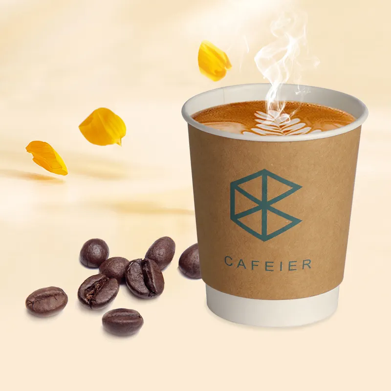 Wholesale Ripple Double Wall Paper Cups Custom Logo Cold Drink Or Coffee Single Cup