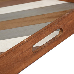Solid Wood <b>Tray</b> Square Striped Glass Top Serving <b>Tray</b> For Coffee <b>Tea</b> Hotel Use - Product Image 3