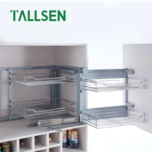 Kitchen storage cabinet magic corner sliding drawers organizer soft stop wire pull basket