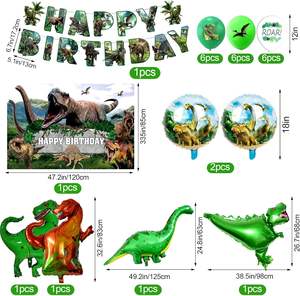 Décorations d'<span class=keywords><strong>anniversaire</strong></span> sur le thème des dinosaures, fournitures pour fête de dinosaures comprenant une bannière, une <span class=keywords><strong>nappe</strong></span>, des ballons, des décorations de gâteau, des assiettes, des serviettes pour fête d'enfants - Product Image 3